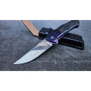 СОНЯЧНА ХВИЛЯ складаний ніж ручної роботи майстерня Androshchuk Knives, сталь Damascus, 63 HRC. Photo 3